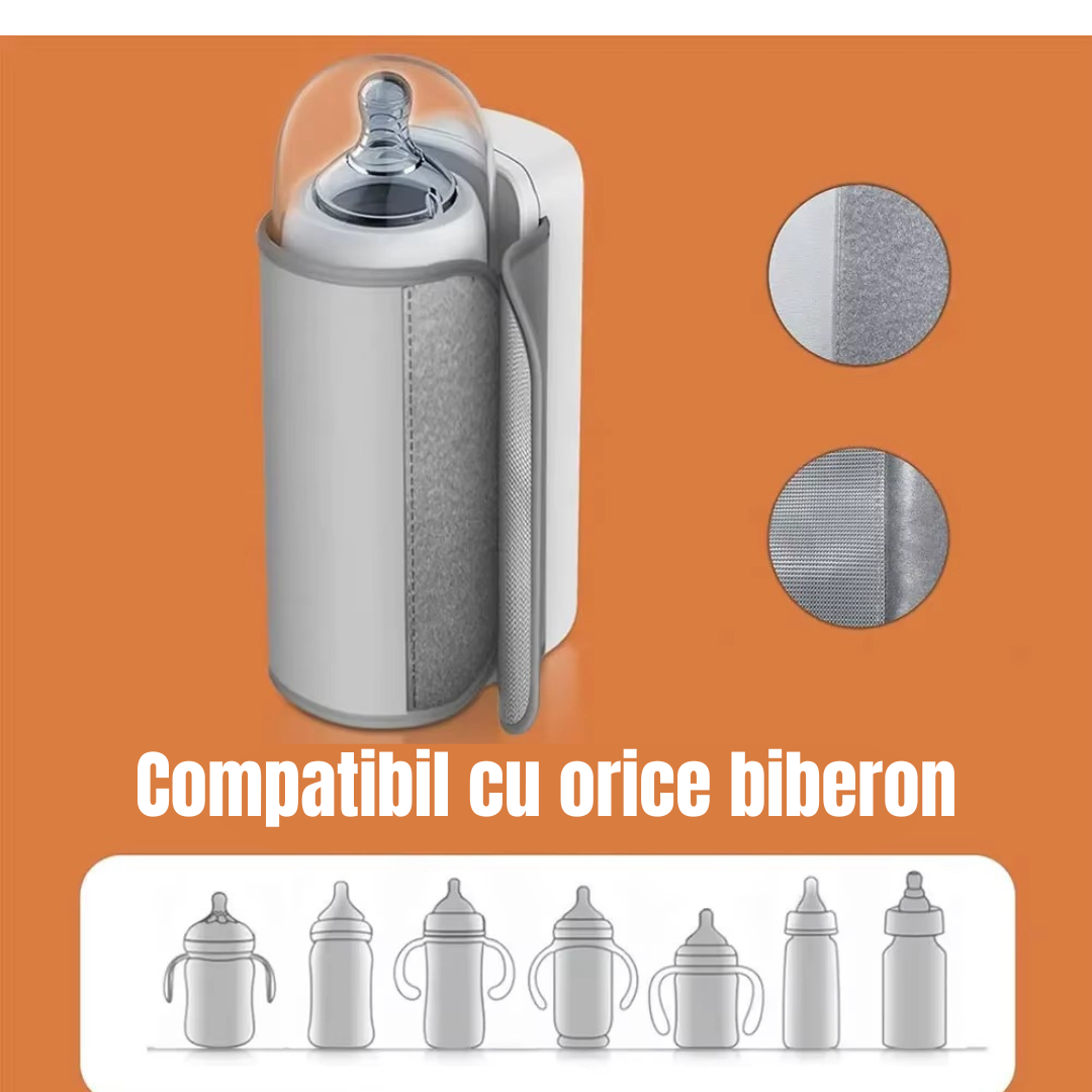 Incalzitor Portabil Biberoane Seleqt® Pentru Bebelusi, Temperatura Constanta, 6 Trepte 32-50°C, Display LCD, Acumulator 2000mAh, Ideal Calatorii, Plimbari si Masina, Biberon Oriunde