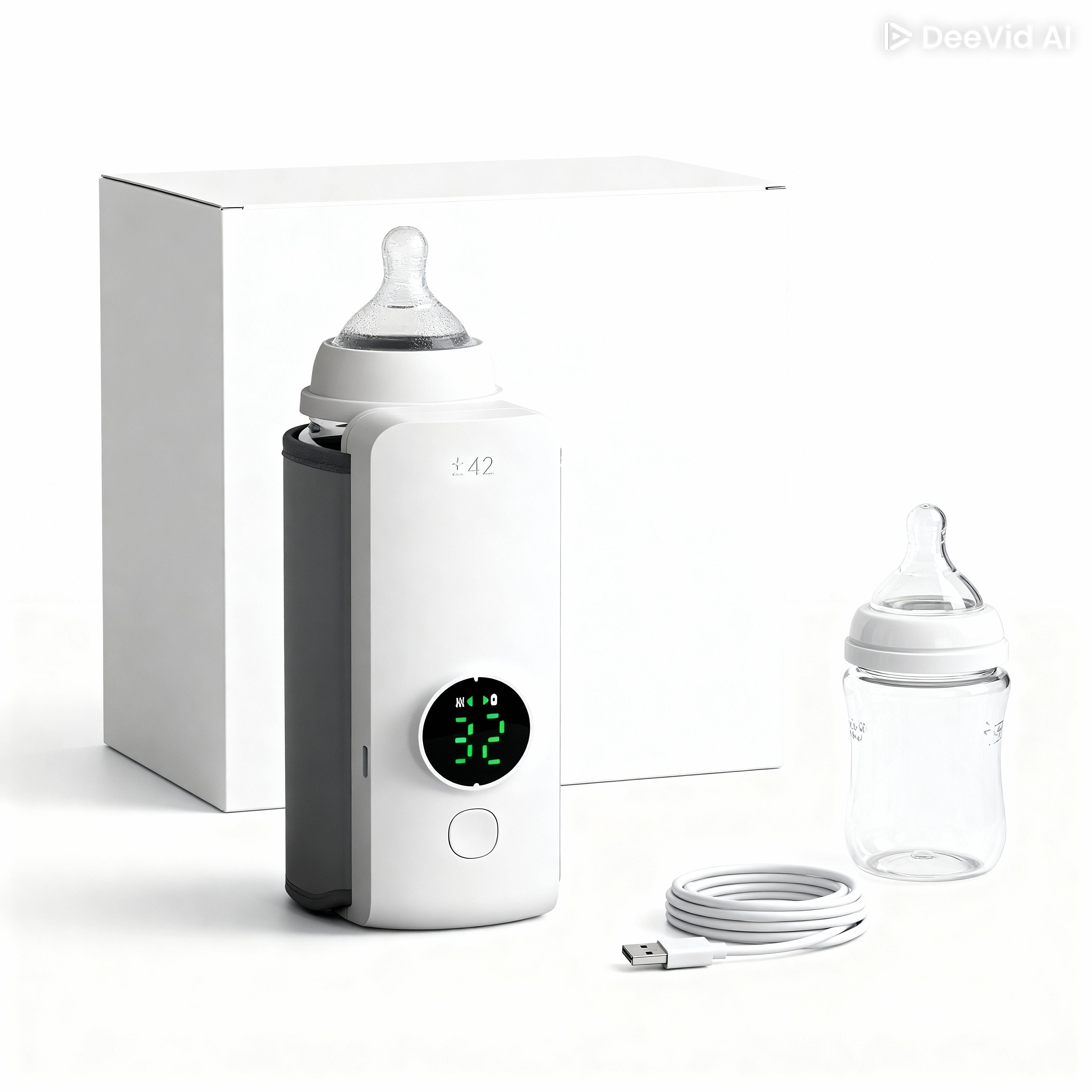 Incalzitor Portabil Biberoane Seleqt® Pentru Bebelusi, Temperatura Constanta, 6 Trepte 32-50°C, Display LCD, Acumulator 2000mAh, Ideal Calatorii, Plimbari si Masina, Biberon Oriunde