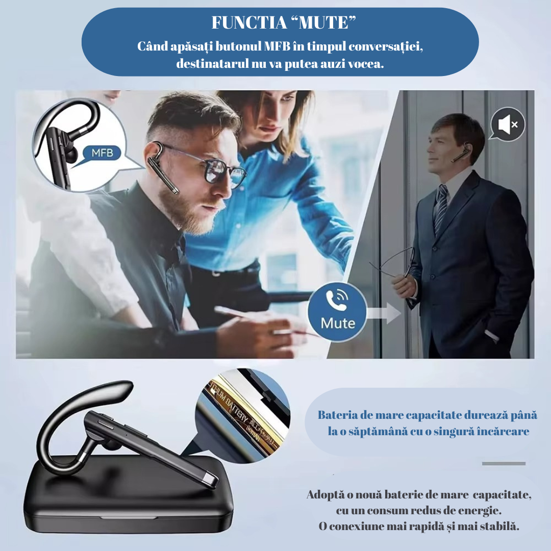 Casca wireless Cyboris 520 PRO – Bluetooth 5.1, ANC (Anulare activă zgomot), microfon, autonomie 12h in vorbire,rezistente la apă IPX5