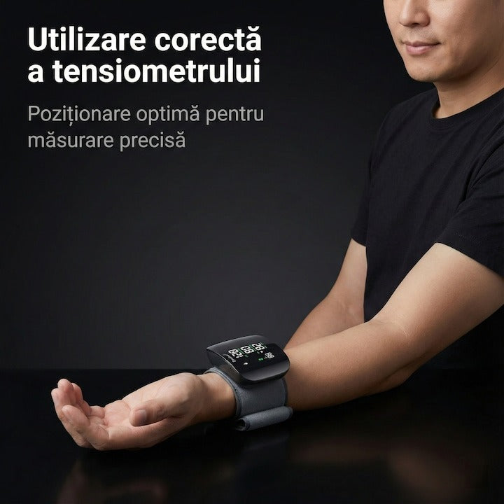 Tensiometru de incheietura Seleqt™ , Afisaj LED, Auto-masurare, Detectare puls neregulat, Validat clinic, Manseta 22-32cm, Oscilometric, 90 Memorii, Negru