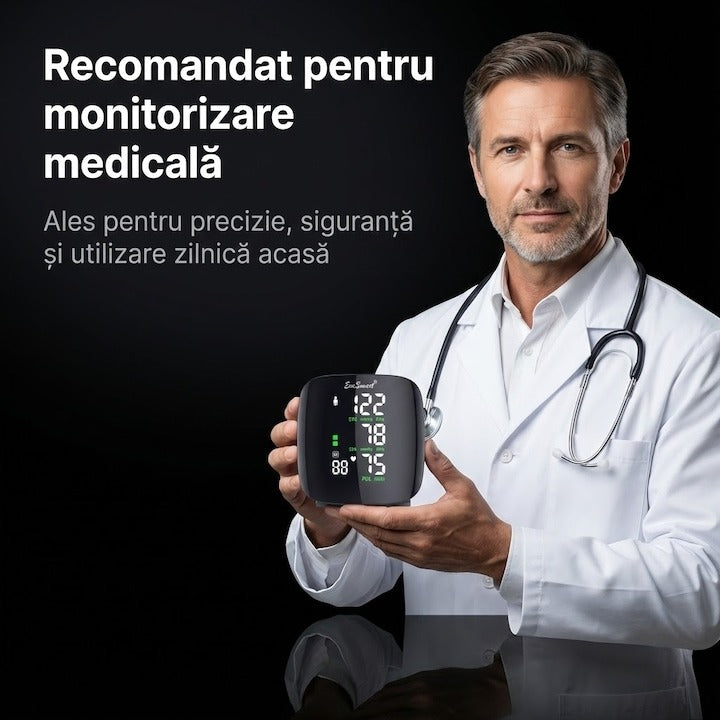 Tensiometru de incheietura Seleqt™ , Afisaj LED, Auto-masurare, Detectare puls neregulat, Validat clinic, Manseta 22-32cm, Oscilometric, 90 Memorii, Negru