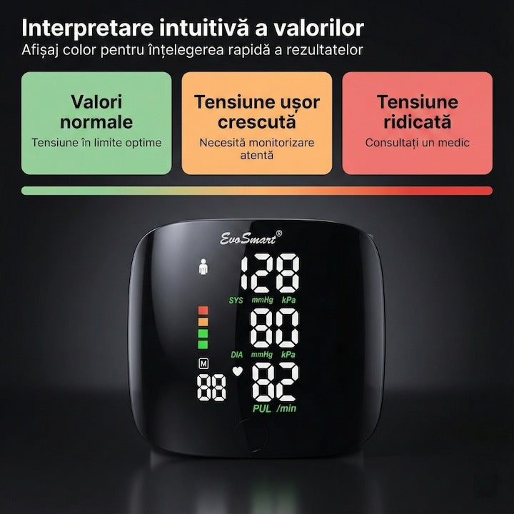 Tensiometru de incheietura Seleqt™ , Afisaj LED, Auto-masurare, Detectare puls neregulat, Validat clinic, Manseta 22-32cm, Oscilometric, 90 Memorii, Negru