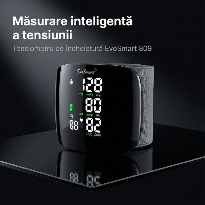 Tensiometru de incheietura Seleqt™ , Afisaj LED, Auto-masurare, Detectare puls neregulat, Validat clinic, Manseta 22-32cm, Oscilometric, 90 Memorii, Negru